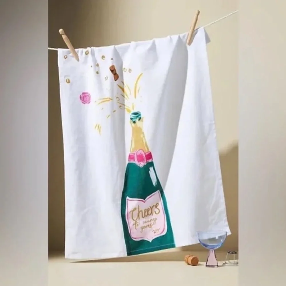 NWT Anthropologie New Years Eve Cheer Tea Kitchen Towel